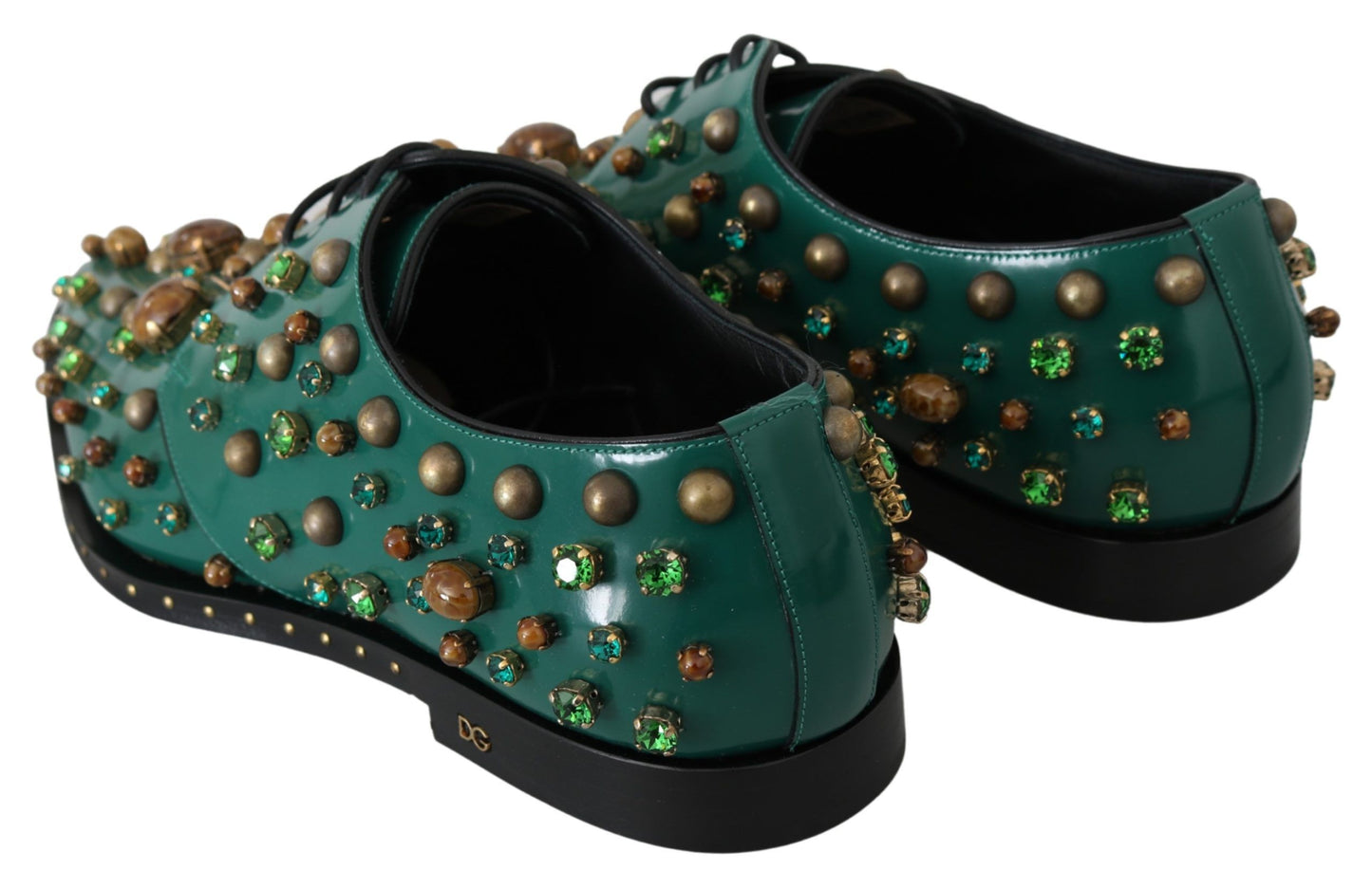 Emerald Leather Dress Shoes with Crystal Accents