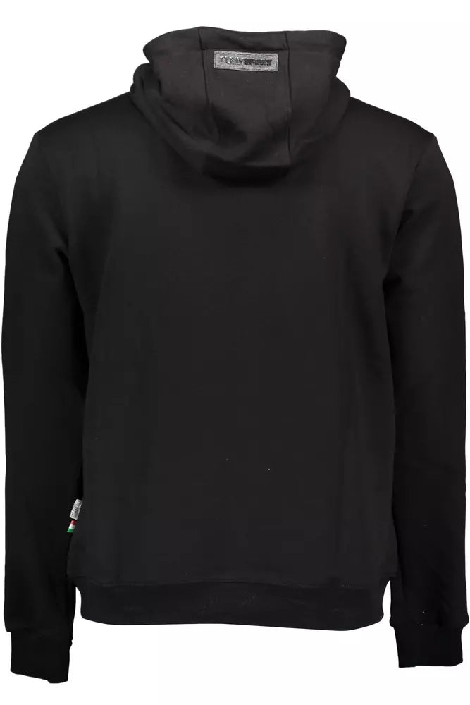 "Black Cotton Men Sweater with Hood"