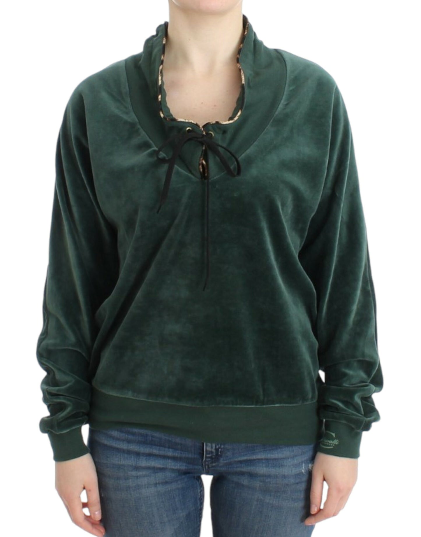 Elegant Green Mock Sweater with Rhinestone Detail