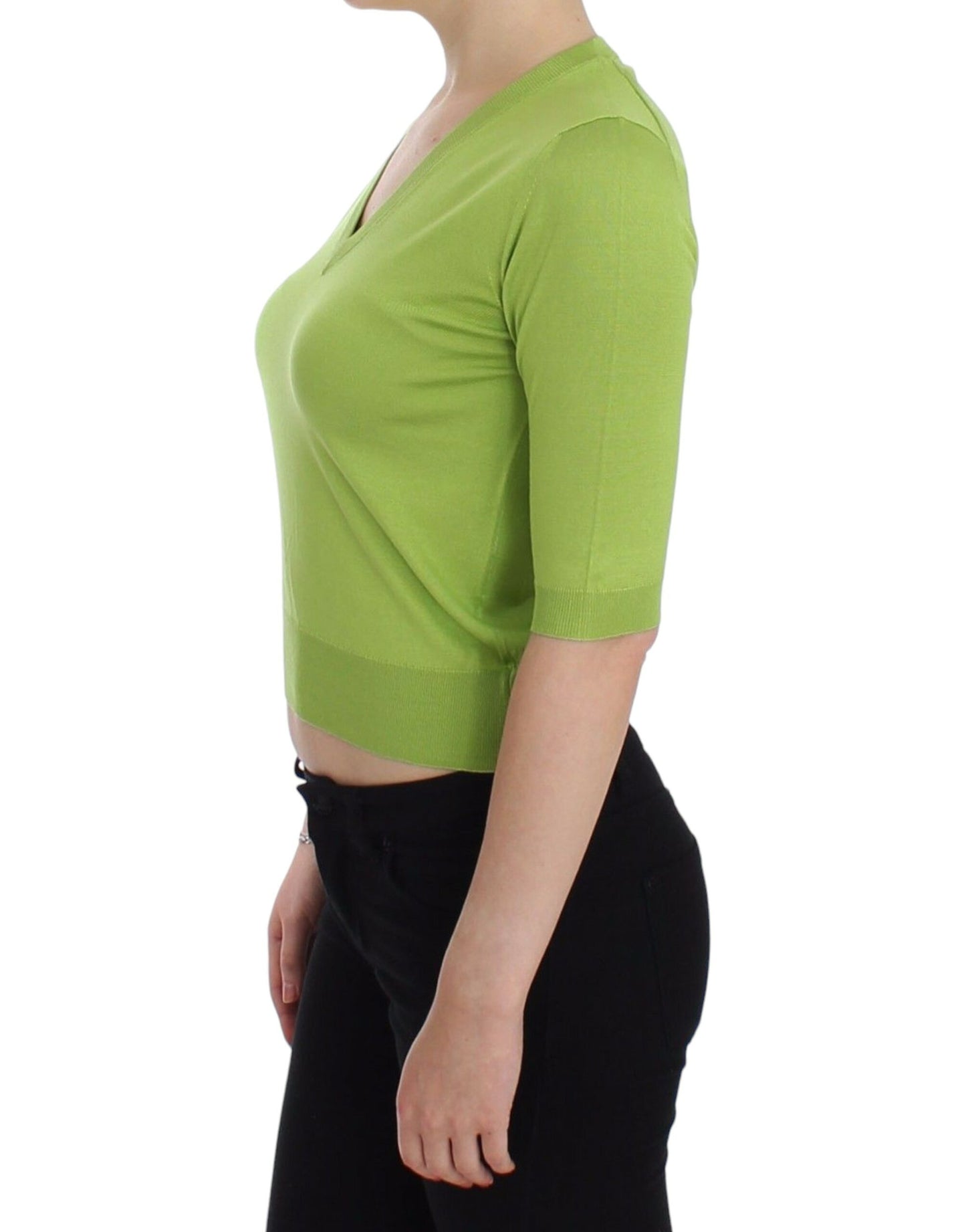 Emerald Green Wool V-Neck Pullover